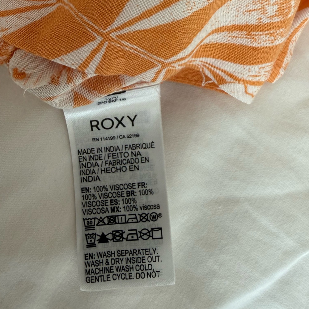 New Roxy Tropical Floral Wide-Leg Pants in Orange and White - Picture 4 of 5